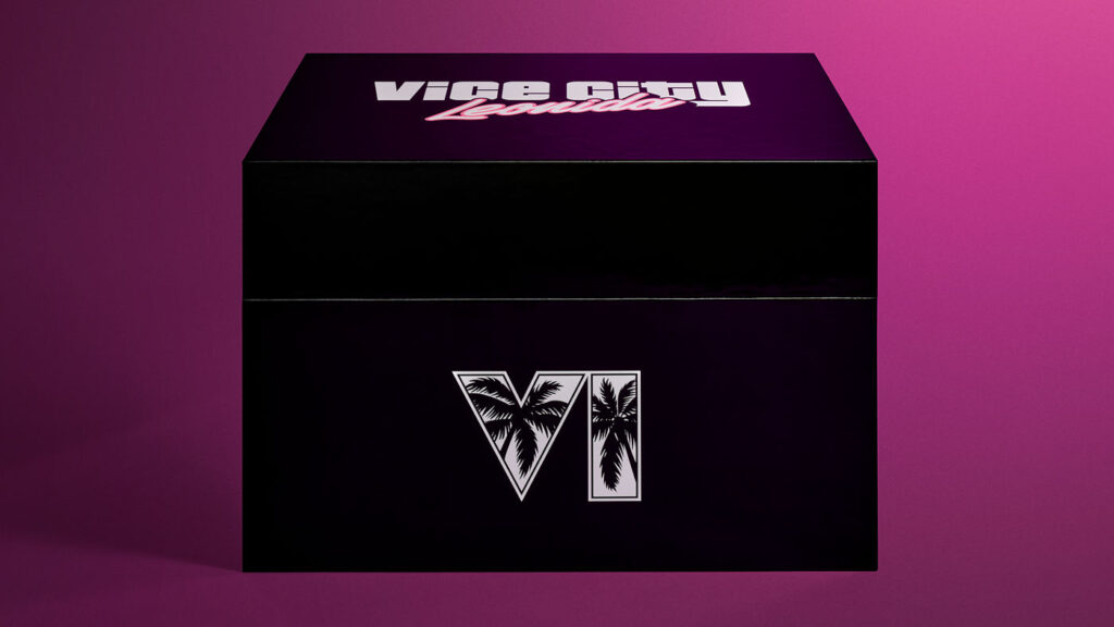 Le coffret collector GTA 6 The Goodtime State Vice City Collection ouvert avec ses 11 objets dérivés